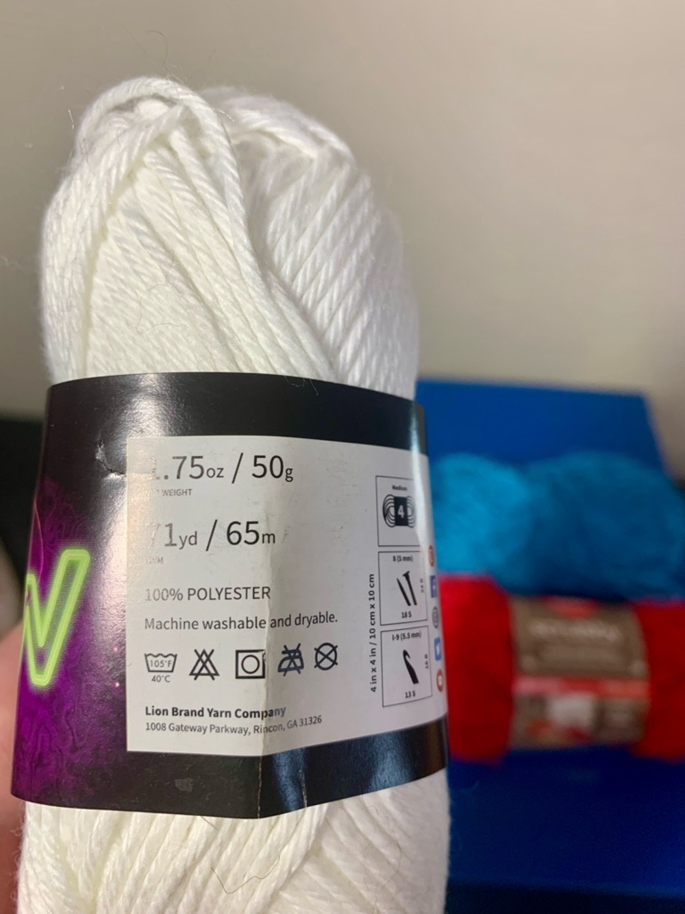 Lion Brand White Glow & Red & Blue Scrubby Red Heart Yarn Bundle - Picture 3 of 6